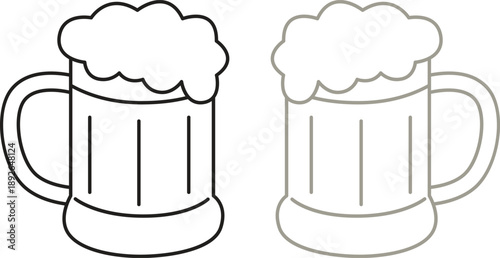 Beer mug icon set. Alcoholic beverage menu collection. Labeled visualization with various glasses styles for lager, pilsner, ale, dunkel and porter drinks.