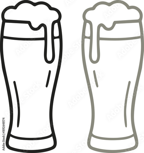 Beer mug icon set. Alcoholic beverage menu collection. Labeled visualization with various glasses styles for lager, pilsner, ale, dunkel and porter drinks.