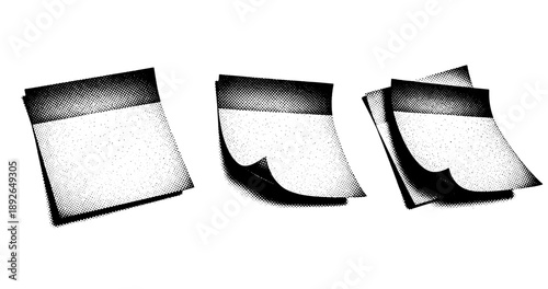 Abstract black and white stacked paper illustrations with gradients