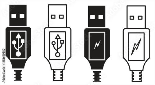 USB icon, with flat design, modern charger symbol, on white background, for website design, mobile app, logo, UI, vector illustration.

