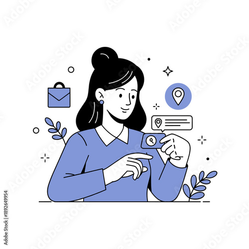 Asian young female using augmented reality technology for navigation and communication