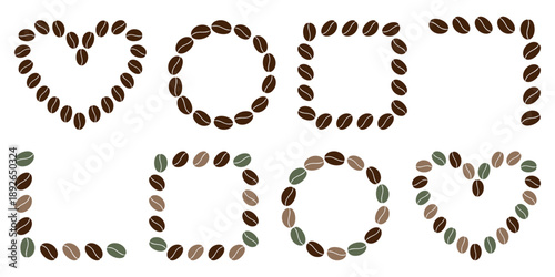 Circle Square Heart Shape top and Bottom Corner Frame border Copy space Template Bundle Flat Design. Isolated Vector illustration Coffee Thematic Cards Social media post Banner, leaflet, labels sample