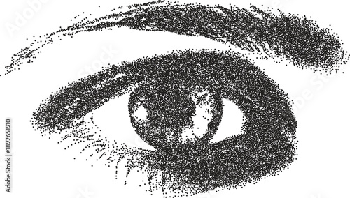 Eye vintage y2k stipple art, vision halftone stipple brutalist retro vector png with transparent background, iris 2000s aesthetic photocopy effect tattoo