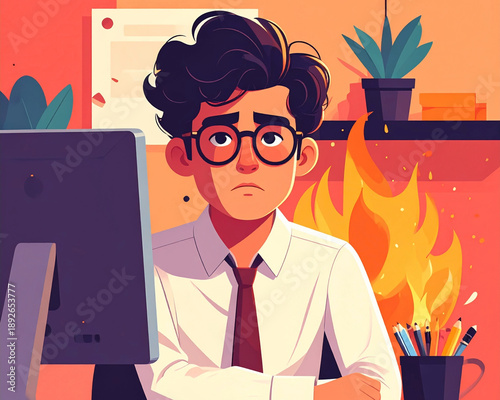Ilustración de persona burnout, cansancio de trabajo, agotamiento laboral. diseño plano