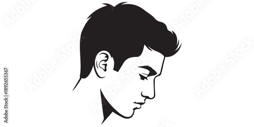 Profile of a young man looking down in a classic black silhouette,edit fully file,