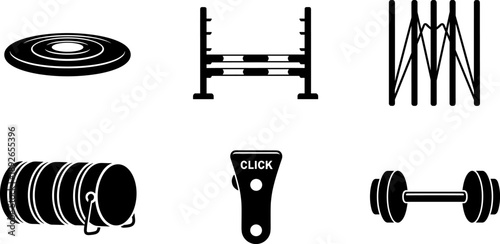 Collection of dog agility training equipment icons on a white background