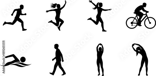 Collection of diverse athletic silhouettes representing various sports and fitness activities