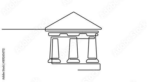 Bank icon in one line continuous drawing. Antique buildings, Bank, bank building, court, building with pro. History of architecture, Bank continuous one line drawing. Full length 4k animation video