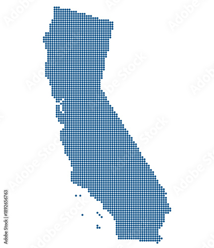 California Blue Dotted Map for Frontier AI Models and Silicon Valley Tech Infrastructure. California state dotted map.