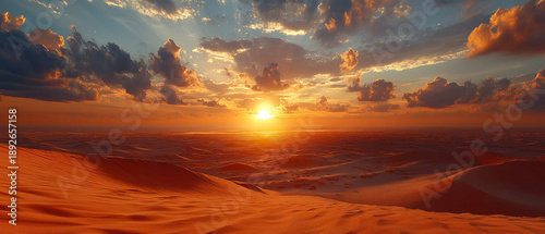 The sunset over the sand dunes, where the sky is painted with shades of orange and gold, conveys the tranquillity and grandeur of nature, making it a suitable inspirational backdrop 
