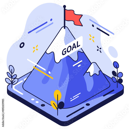 Mountain peak with red flag symbolizing goals and achievement