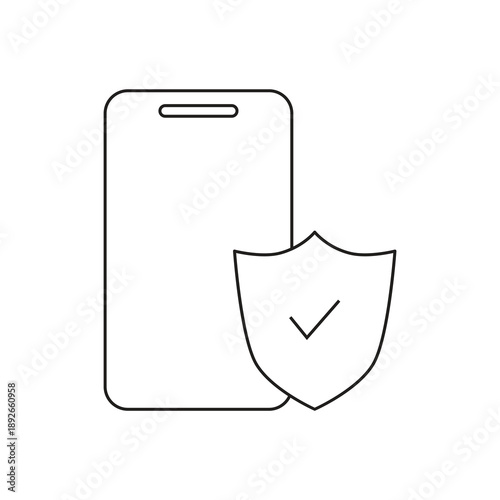 Smartphone security verified checkmark line icon