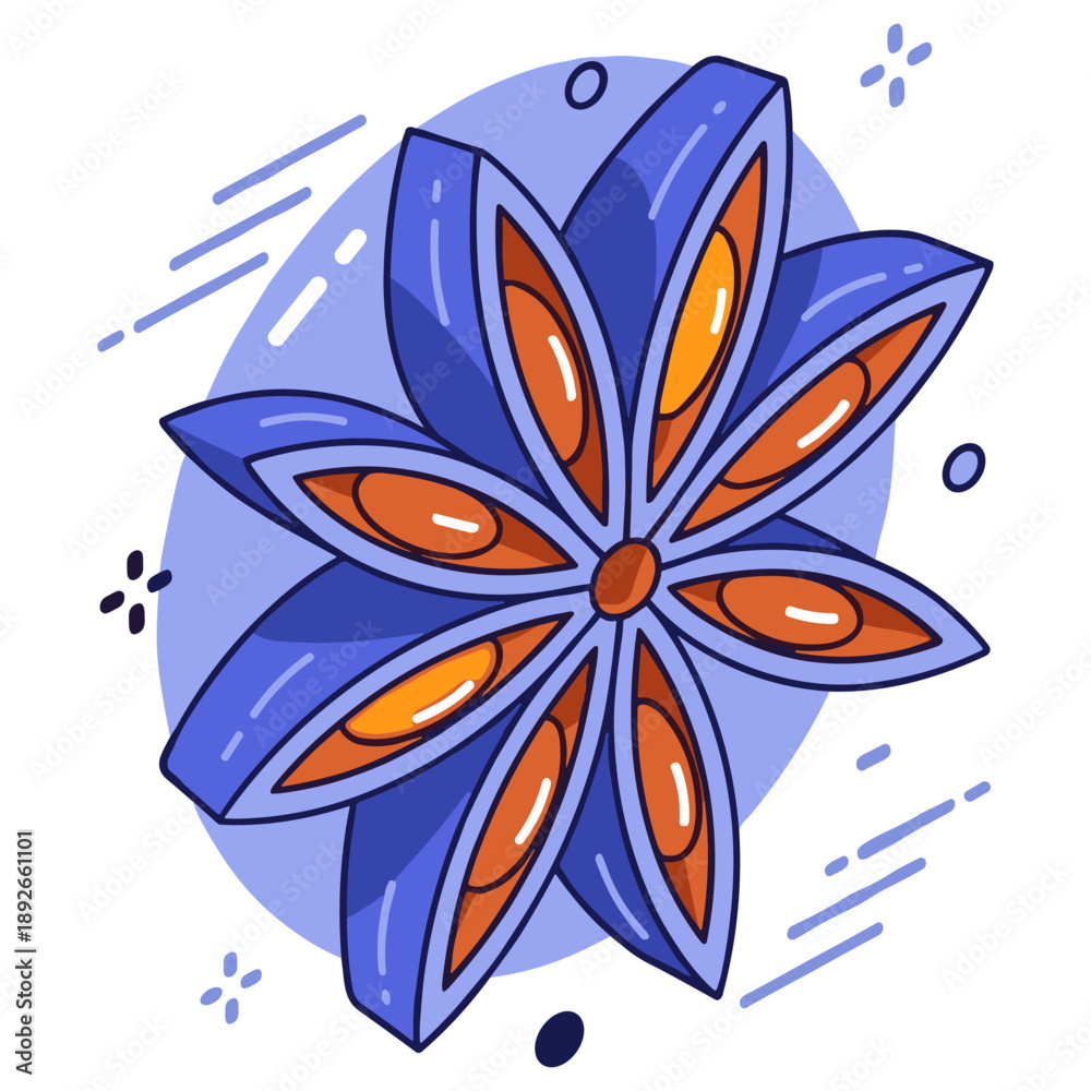 Obraz premium Abstract blue and orange geometric flower with oval petals