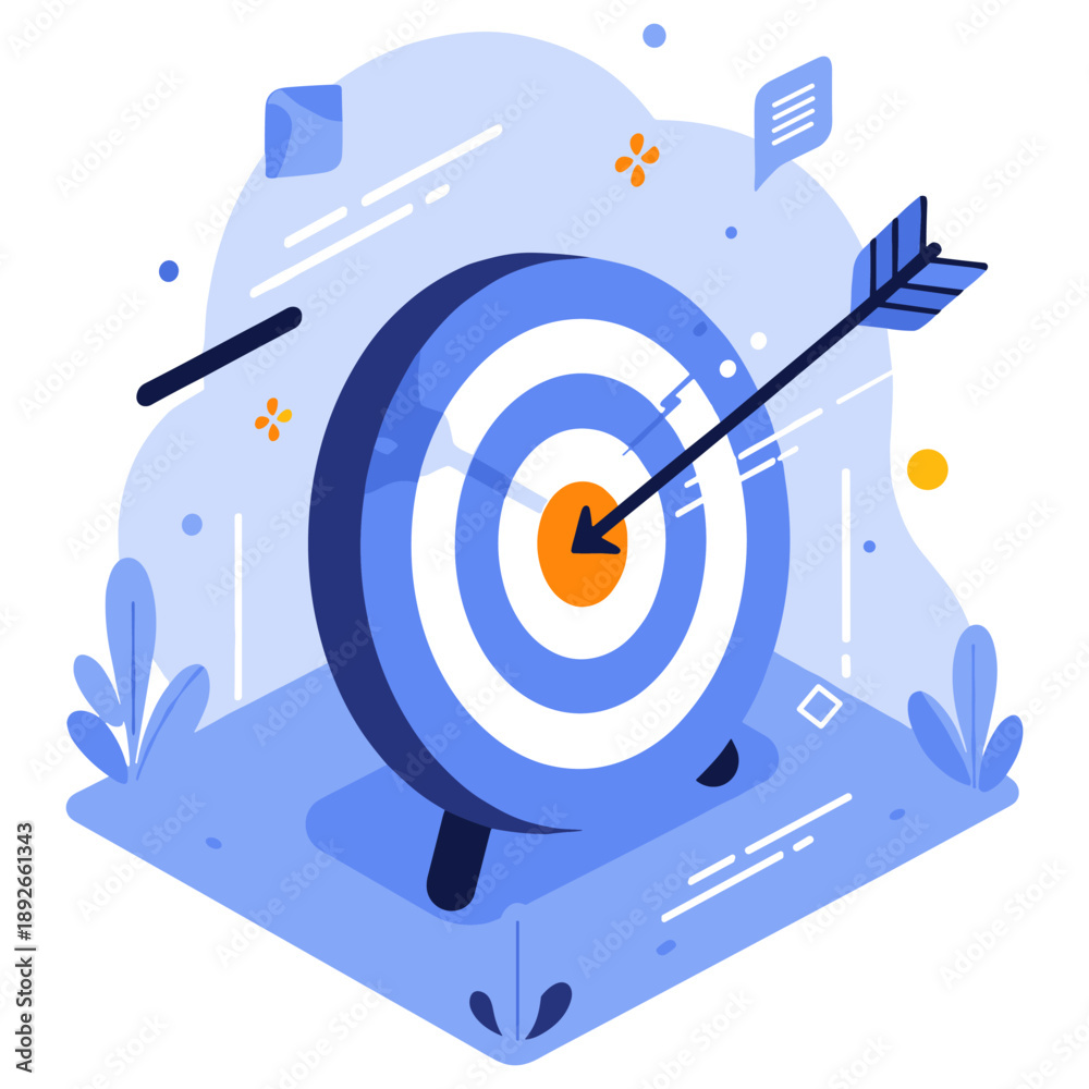 Fototapeta premium Blue bullseye target with arrow: precision and accuracy