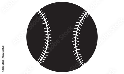 A single black baseball with white stitching on a white background, vector graphic.