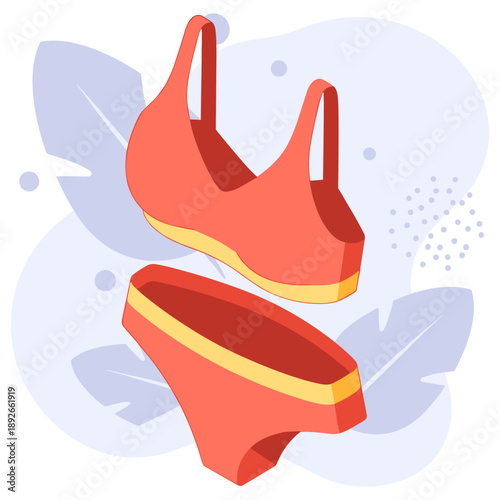 Red and yellow women's lingerie set with leaf background