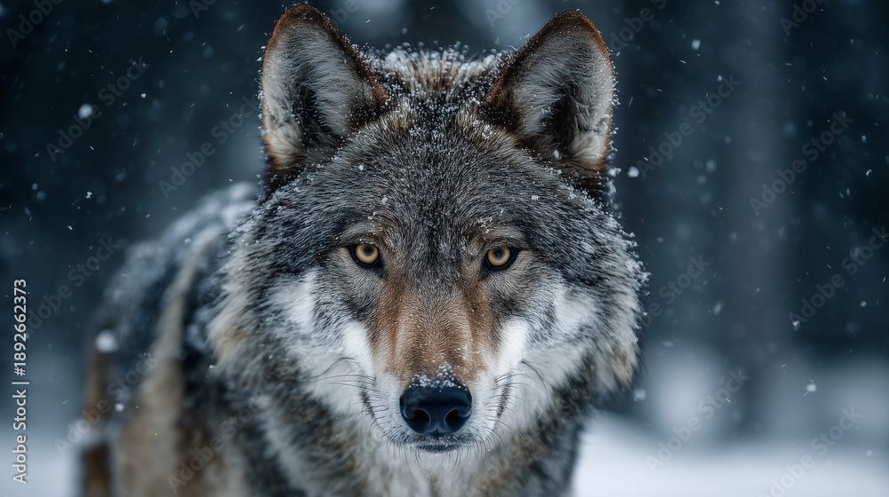 Obraz premium 雪に佇むオオカミの姿 / Wolf Standing in Deep Snow