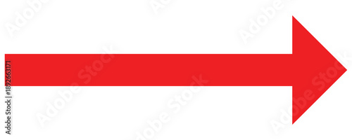 Red large forward or right pointing solid long arrow icon sketched as vector symbol. Isolated on white background. This arrow pointing to indicate direction, navigate, user interfaces, show processes.