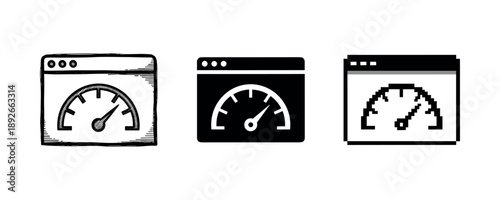 Set of speedometer icon illustrations in different styles