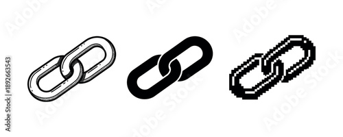 Three styles of chain links: sketch, solid, and pixel art designs