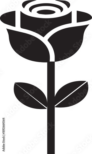 Minimal black rose icon symbolizing elegance simplicity love