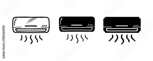 Three air conditioner icons showing variation in style and detail