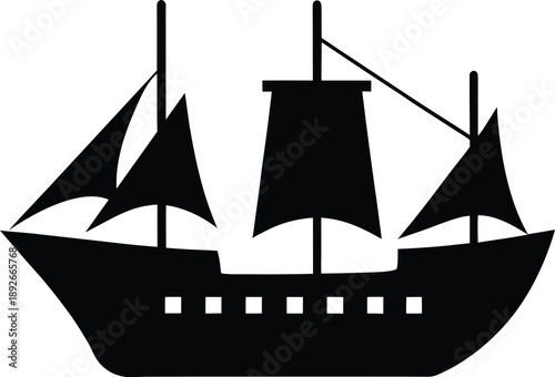 Antique ship model silhouette vector art illustration and minimal black and white design