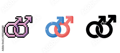 Pixelated, 3d, and iconic male symbols in varied styles and designs