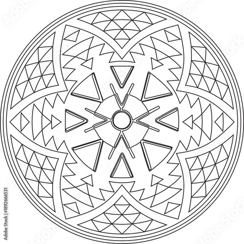 Native American vector round contour pattern. Geometric shapes in a circle. National ornament of the peoples of America, Maya, Aztecs, Incas. Template for stained glass