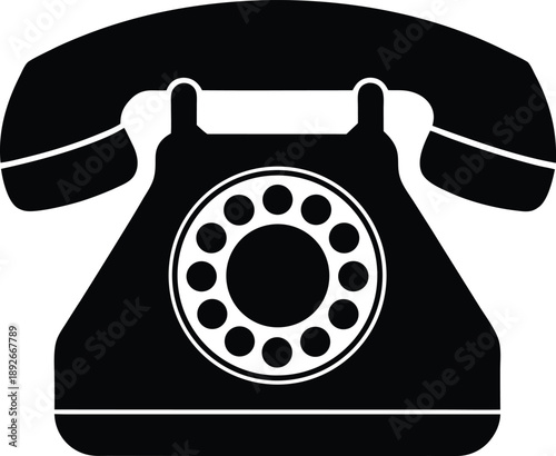 Rotary dial telephone silhouette vector art illustration and minimal black and white design