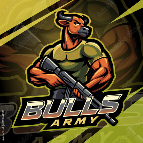 Bulls army esport mascot logo design