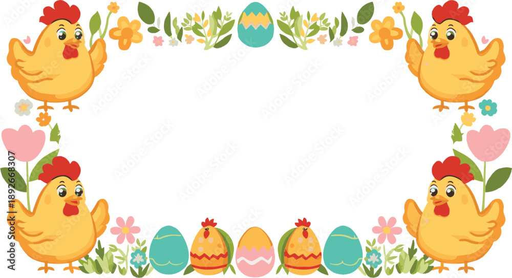 Naklejka premium Easter eggs and chicken Frame
