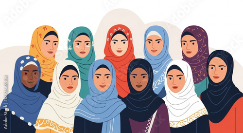 Diverse group of women wearing hijabs representing unity and multiculturalism perfect for social media campaigns and diversity concepts