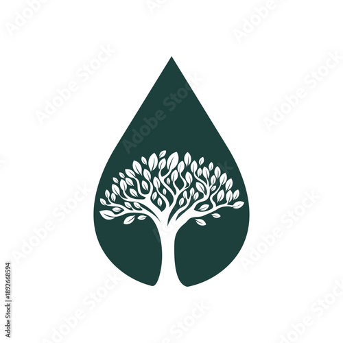 Принти на полотні tree logo and Drops or water combined with tree vector icon template