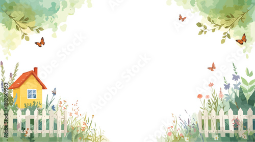 Spring landscape with house Frame