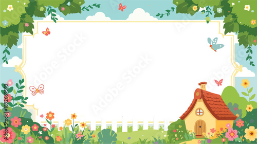 Spring landscape with house Frame