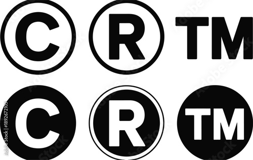 Copyright registered trademark and service mark icons on white background Keywords: copyright symbol, registered symbol