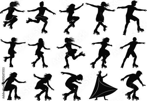 Silhouette Collection of Dynamic Roller Skaters in Various Poses