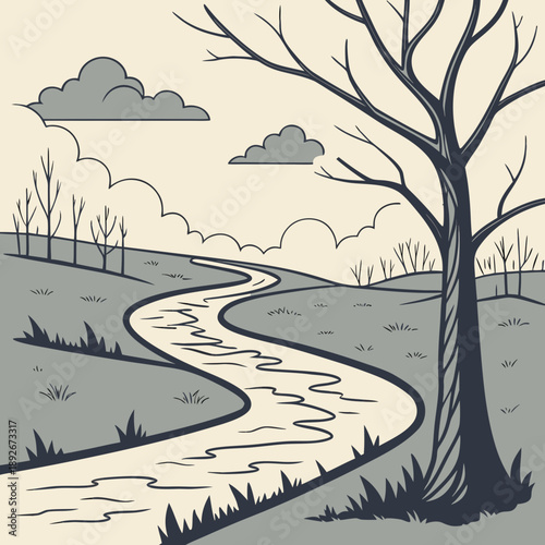 Impossible River Flowing Vertically from Sky to Ground - Surreal Scene