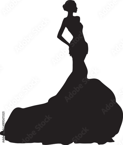Silhouette of a woman in a long dress vector illustration
