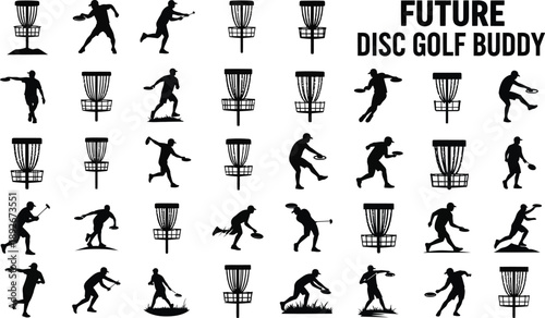 Disc Golf Vector Bundle: Action Silhouettes and Baskets - SVG, PNG, JPG, DFX Designs