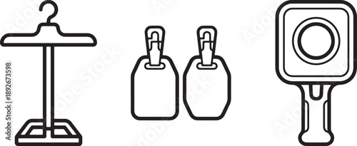 Display stand for clothes with hanger hook and rectangular base black outline vector icon