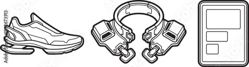 Futuristic sneaker design and wearable technology gadgets collection with smart interface