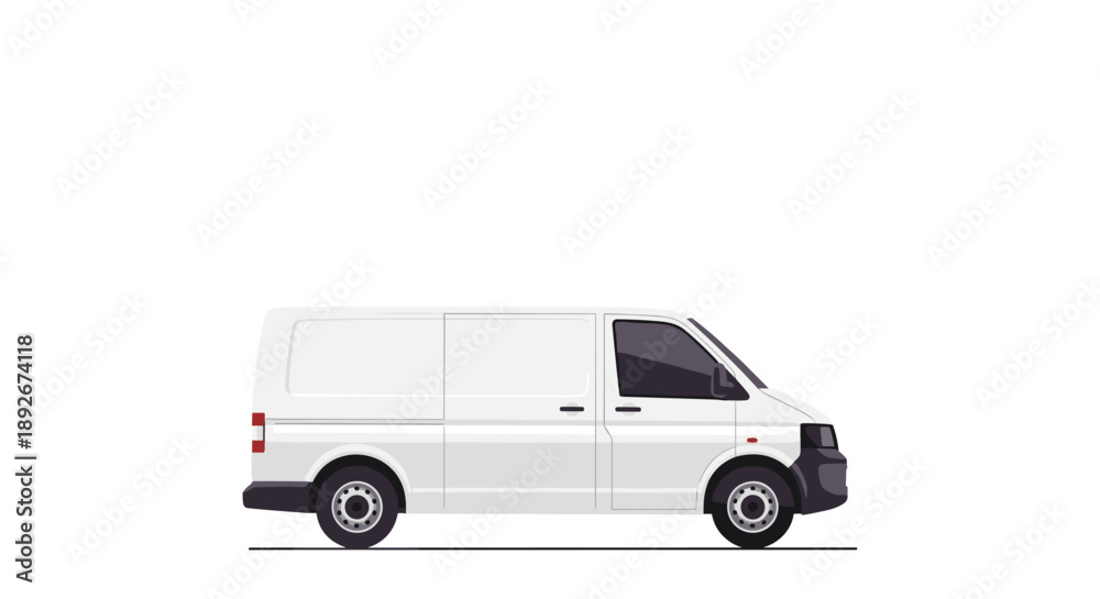 Fototapeta premium Minimalist white cargo van side view on white background