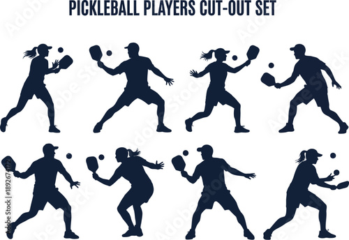 Pickleball Players Silhouette Set: Dynamic Poses for Sports and Recreation