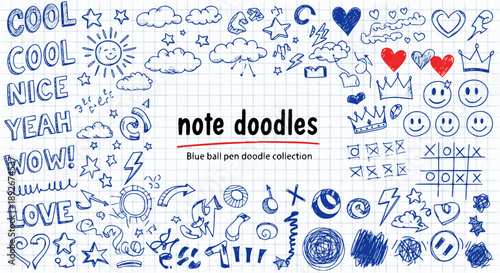 Set of blue ball pen doodles vector collection