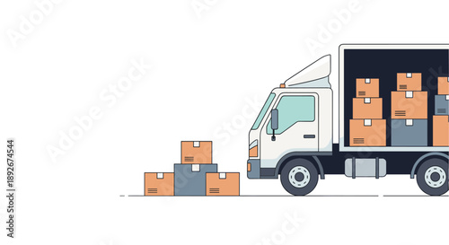 Delivery truck with cardboard boxes for logistics and shipping