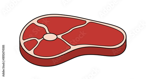 Colorful cartoon style steak slice on white background