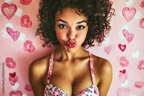 Glamorous Valentine's Day look of someone making a silly face with a strong expression