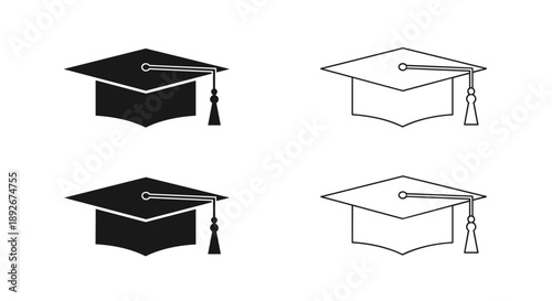 Graduation cap icons in solid and outline styles for educational designs